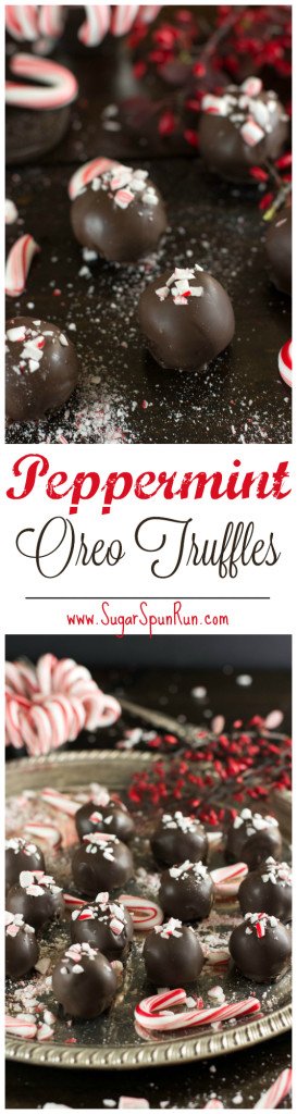 4-ingredient peppermint oreo truffles, would make a great Christmas gift -- www.SugarSpunRun.com